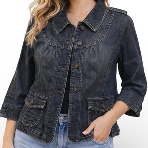 Motto Dark Wash Denim Utility Jean Jacket Size XL 3/4 Sleeve